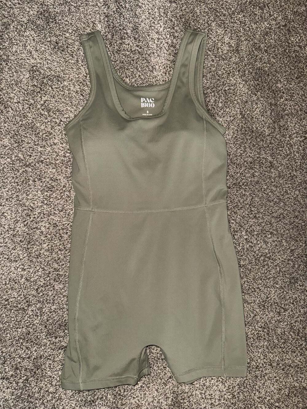 PAC 1980 Green Athletic One-Piece Romper with Built-in Bra